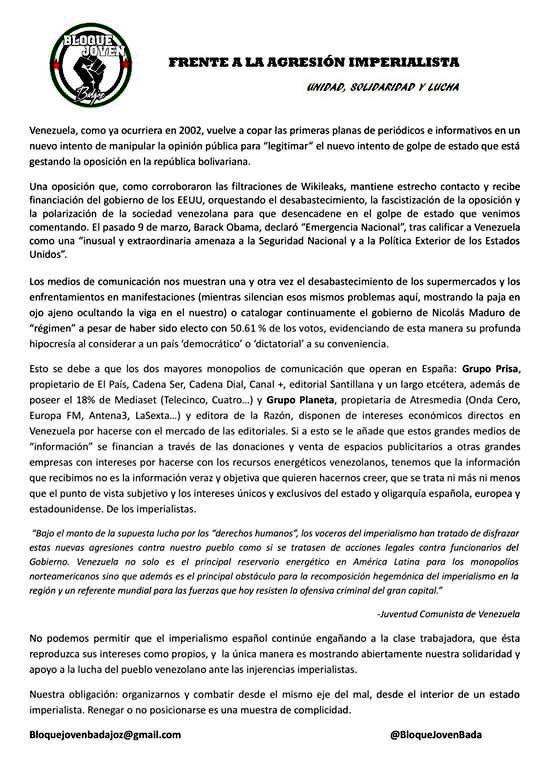 En Badajoz apoyamos la #AcciónMundialConVenezuela. La juventud contra el imperialismo.
#AcciónMundialConVzla #19Abril