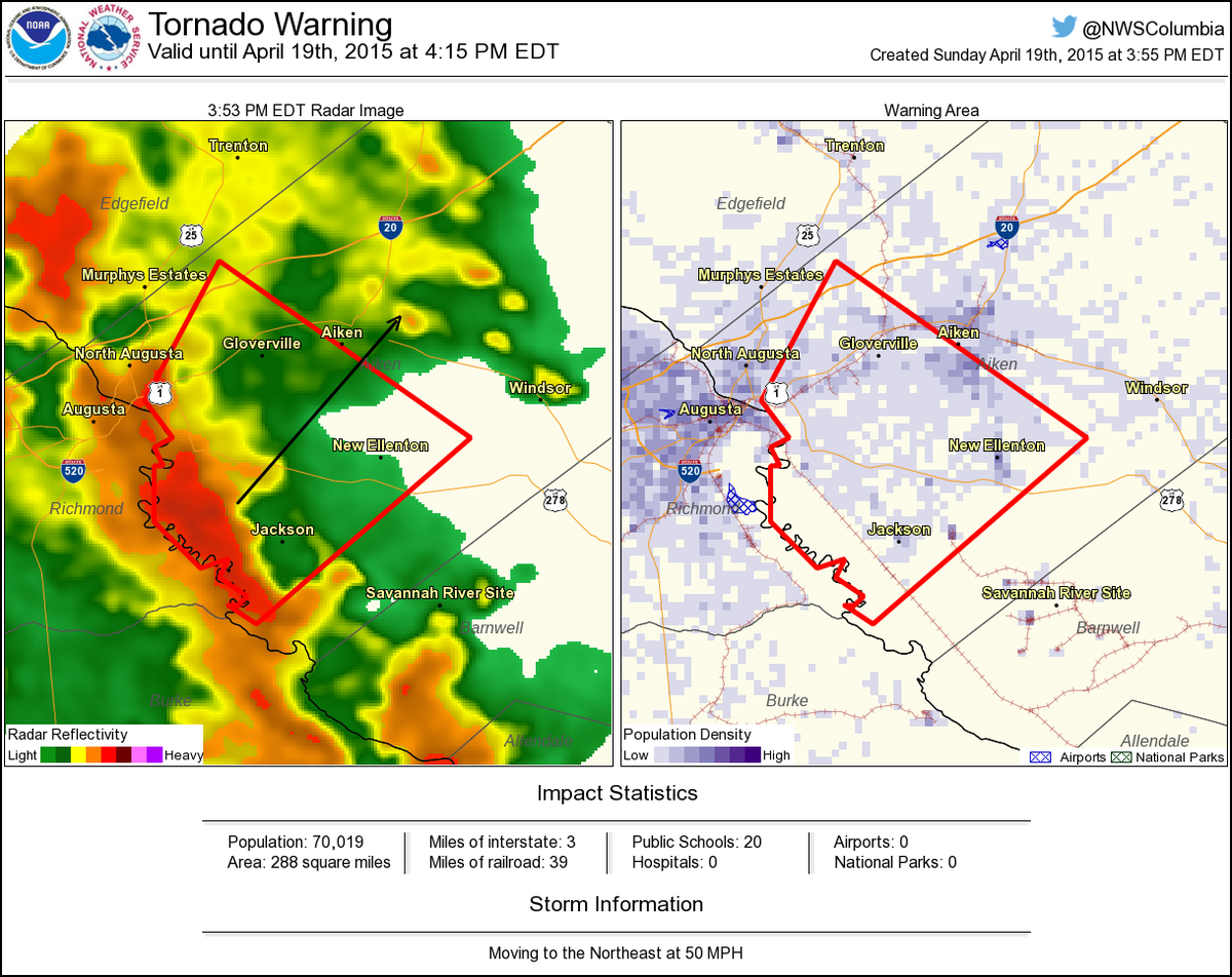 Tornado Warning including Clearwater SC, Gloverville SC, New Ellenton SC until 415 PM EDT NWS