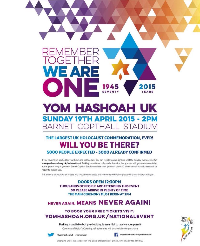 yomhashoahuk's tweet photo. 5000 people will be there on Sunday for the UK's largest ever Holocaust Remembrance - will you? @HCGQC http://t.co/Cz0dvPQubz