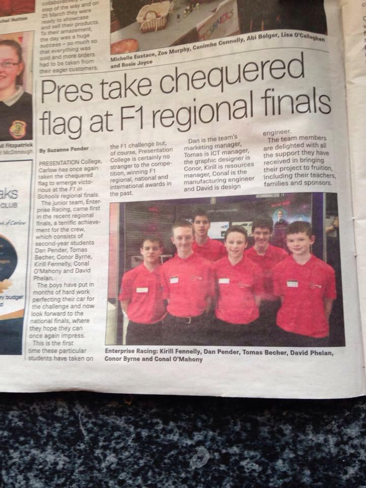 enterpriserace1's tweet photo. Don't forget to pick up the paper we are in it #paper #F1inSchoolsIRL  @F1inSchoolsIRL http://t.co/1UcuTJBKhF