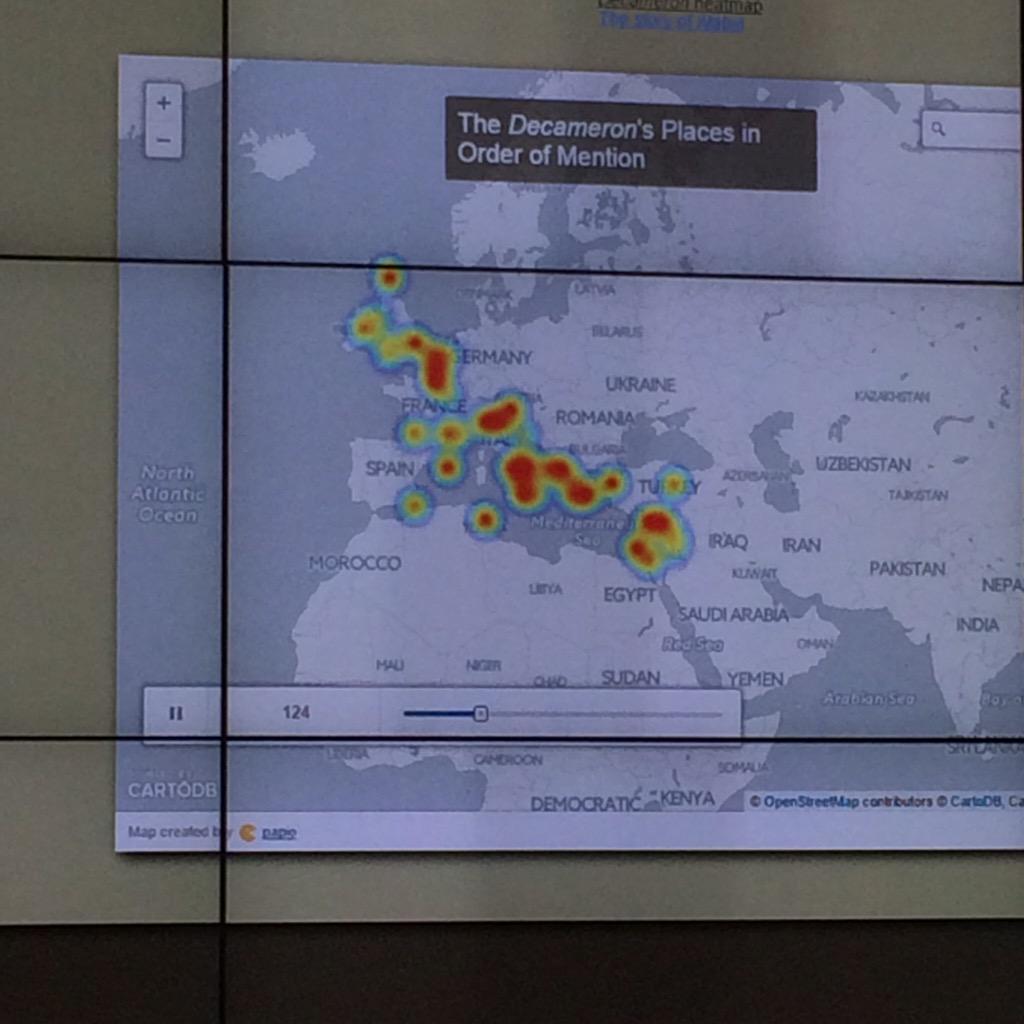 epriani's tweet photo. En el mapa se iluminan los lugares que menciona Boccaccio conforme lo hace en sus obras #NetColloquium http://t.co/F5QYqa6s9D