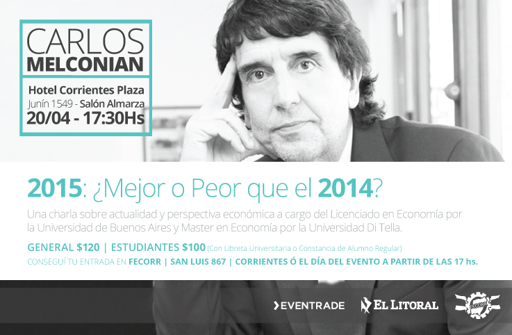 ¡Este Lunes Carlos Melconian en Corrientes! Vení, hablemos sobre Economía.

// CC <a href="/DiarioElLitoral/">Diario El Litoral</a>