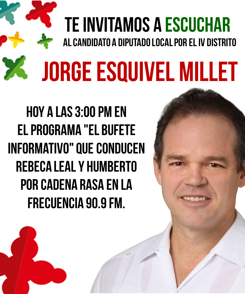 ID_PRIYUC's tweet photo. Te invitamos a escuchar a nuestro Candidato @JorgeEsquivelM a las 3:00pm en el "El Bufete Informativo". http://t.co/s1vANax5e5