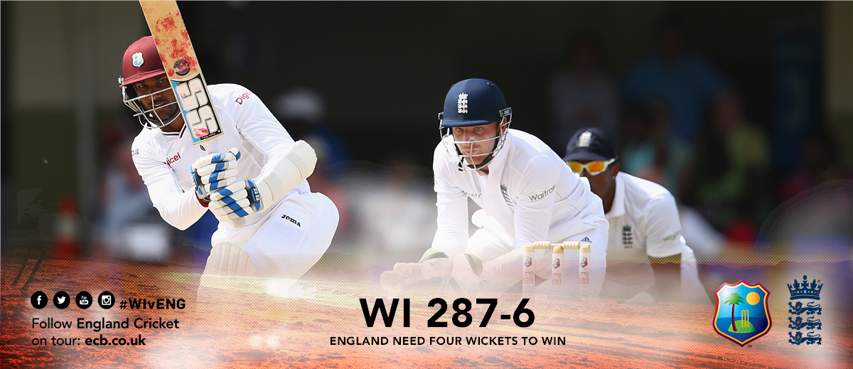 ECB_cricket's tweet photo. Jimmy is readying himself to come back into the attack. Ramdin (52*) & Holder (60*). #Jimmy100 #WIvEng http://t.co/ZGJ3FnM937