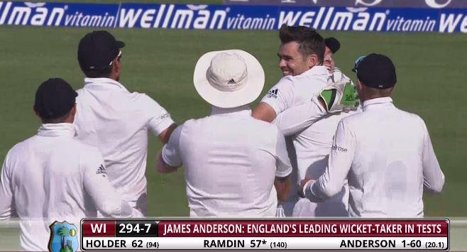 James Anderson becomes England's leading Test wicket-taker of all time in his 100th Test! sky.me/1bb36vh