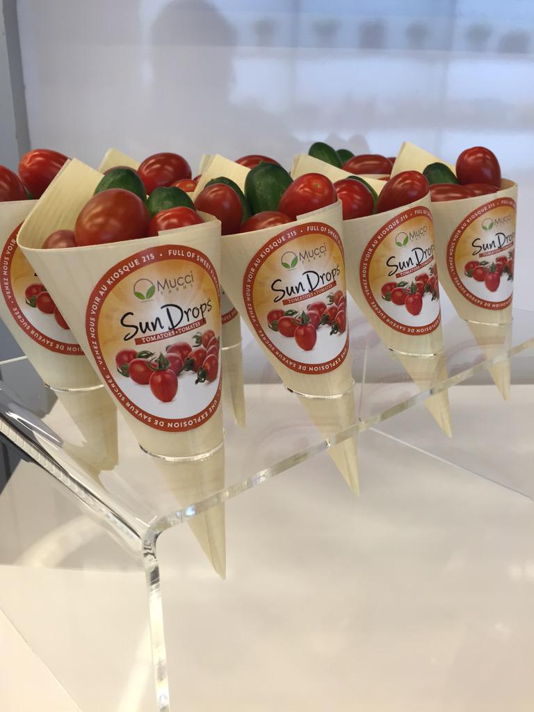 MucciFarms's tweet photo. Get your hands on a snack cone filled with our CuteCumbers & Sun Drops sweet grape tomatoes! #CPMA2015 http://t.co/x2QMwHE09n