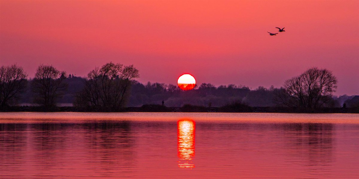 A dying sun dyes the sky over Lough Neagh