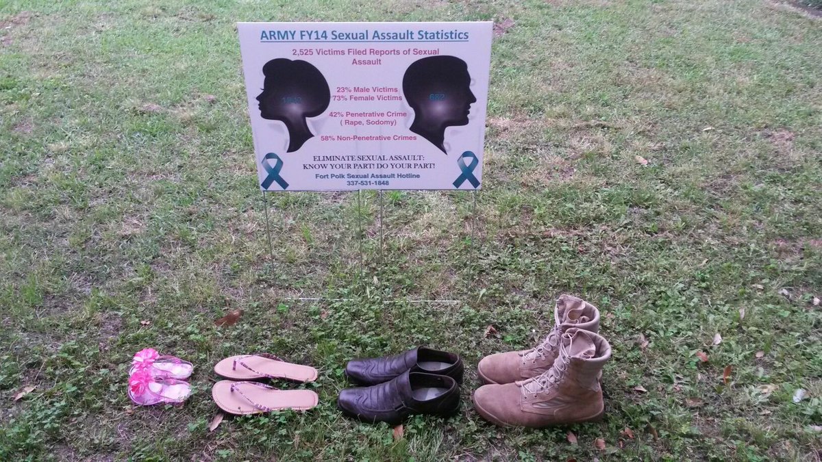FPGarrisonSHARP's tweet photo. "Walk in Their Shoes" display in commemoration of Sexual Assault Awareness Month (SAAM). #TeamSHARP http://t.co/eE9CbYGfUS