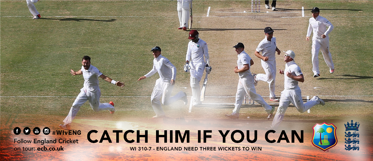 ECB_cricket's tweet photo. CELEBRATION: Jimmy wheels away after making history #Jimmy384 #Jimmy100 #WIvEng http://t.co/5szBO81LH0