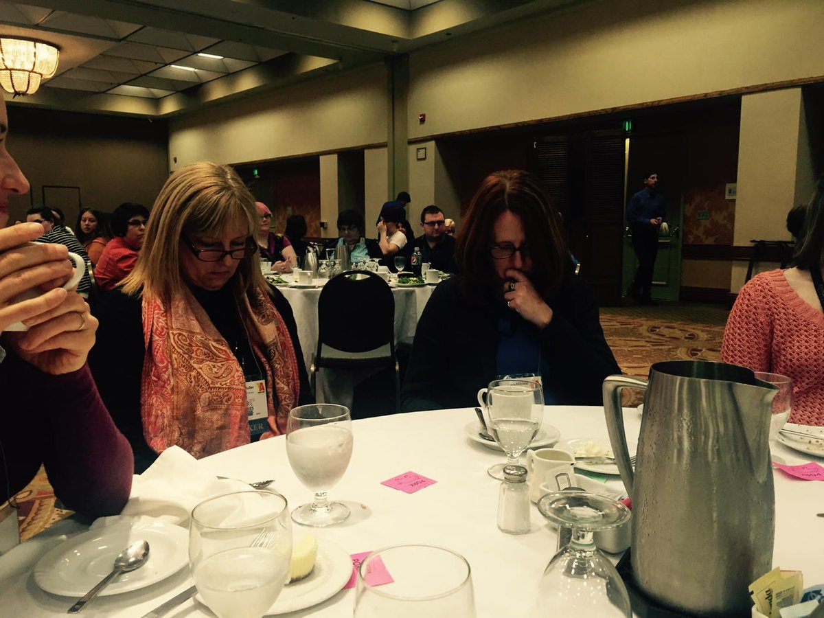 HillaryOstlund's tweet photo. @KarenMuller12 and Laura getting serious at OLA. #ORLib15 http://t.co/jMP5b1CoS7