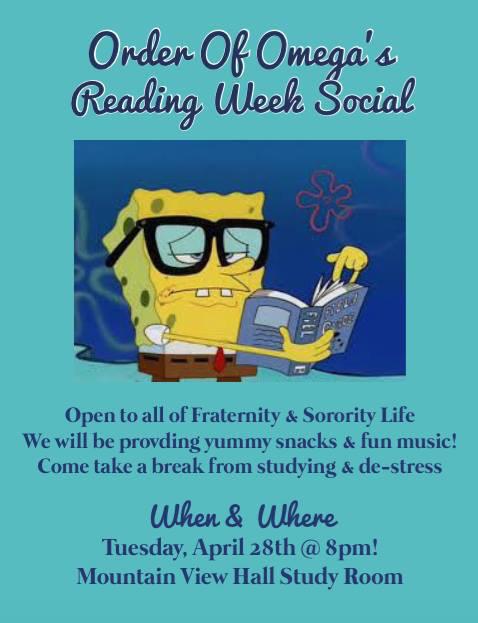 Mark your calendars! Order of Ω is happy to invite NAU fraternity &amp; sorority life to our reading week social!