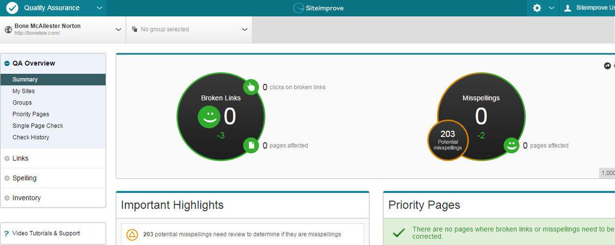 Siteimprove's tweet image. Hey @bonelaw congrats on your green dials! #errorfree #webgovernance