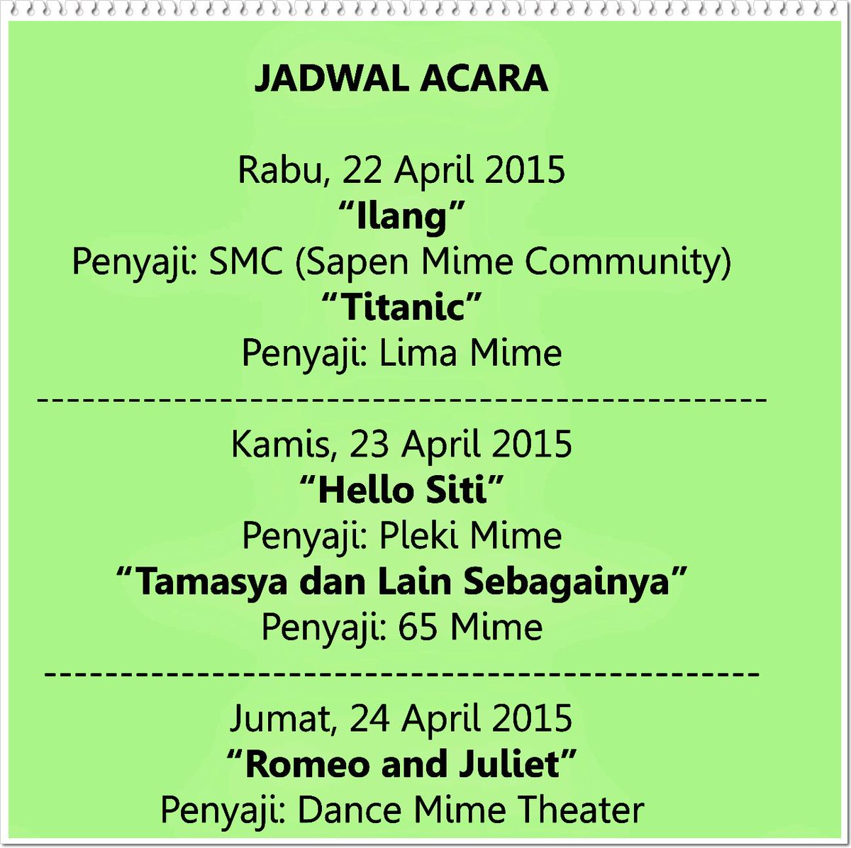 Malam Nanti ~> #TontonanGratiss Festival Pantomim di Concert Hall TBY | 22-24 April | 19.30-Selesai  <a href="/Kota_Jogja/">Jogja ❤️ Istimewa</a>