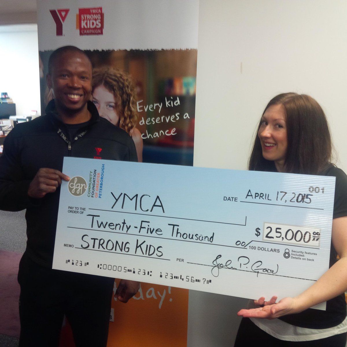 Massive THANK YOU to @cfgp_ for the extremely generous donation today at our 2015 <a href="/YMCAStrongKids/">YMCA Strong Kids</a> kick off launch!!