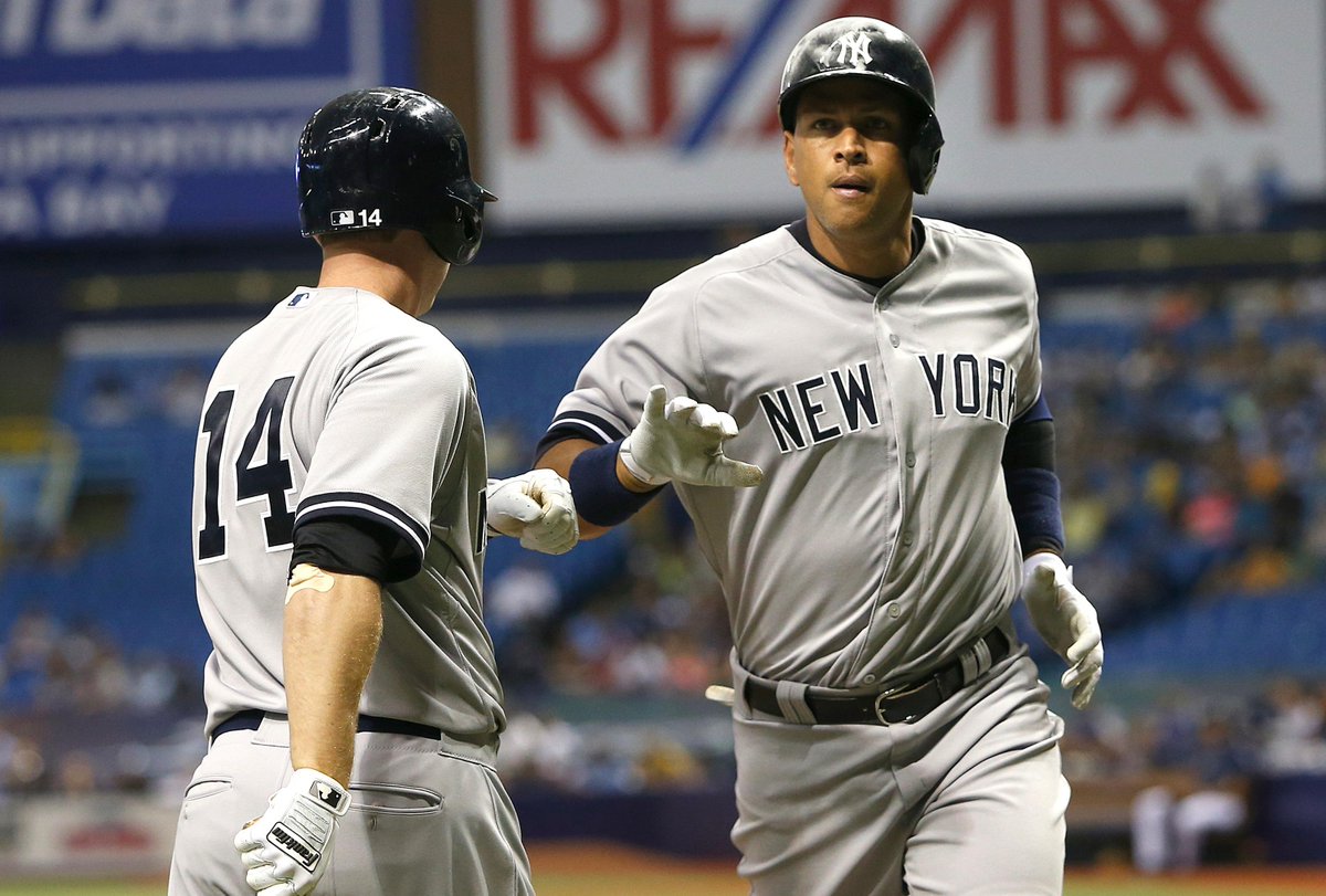 SportsCenter's tweet image. Alex Rodriguez is LOCKED IN. A-Rod hits his 2nd home run of the game to tie the Rays 4-4 in the 6th.