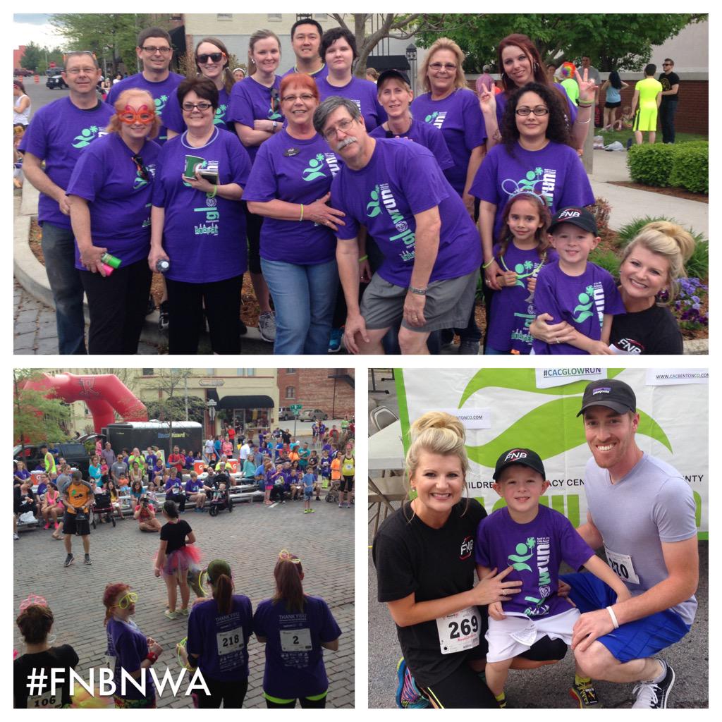F1RSTNB's tweet photo. Our team had a great time tonight at the @cacbentonco Glow Run in @Downtown_Rogers! #CACGlowRun #NWArk http://t.co/jDpd4VV4mx