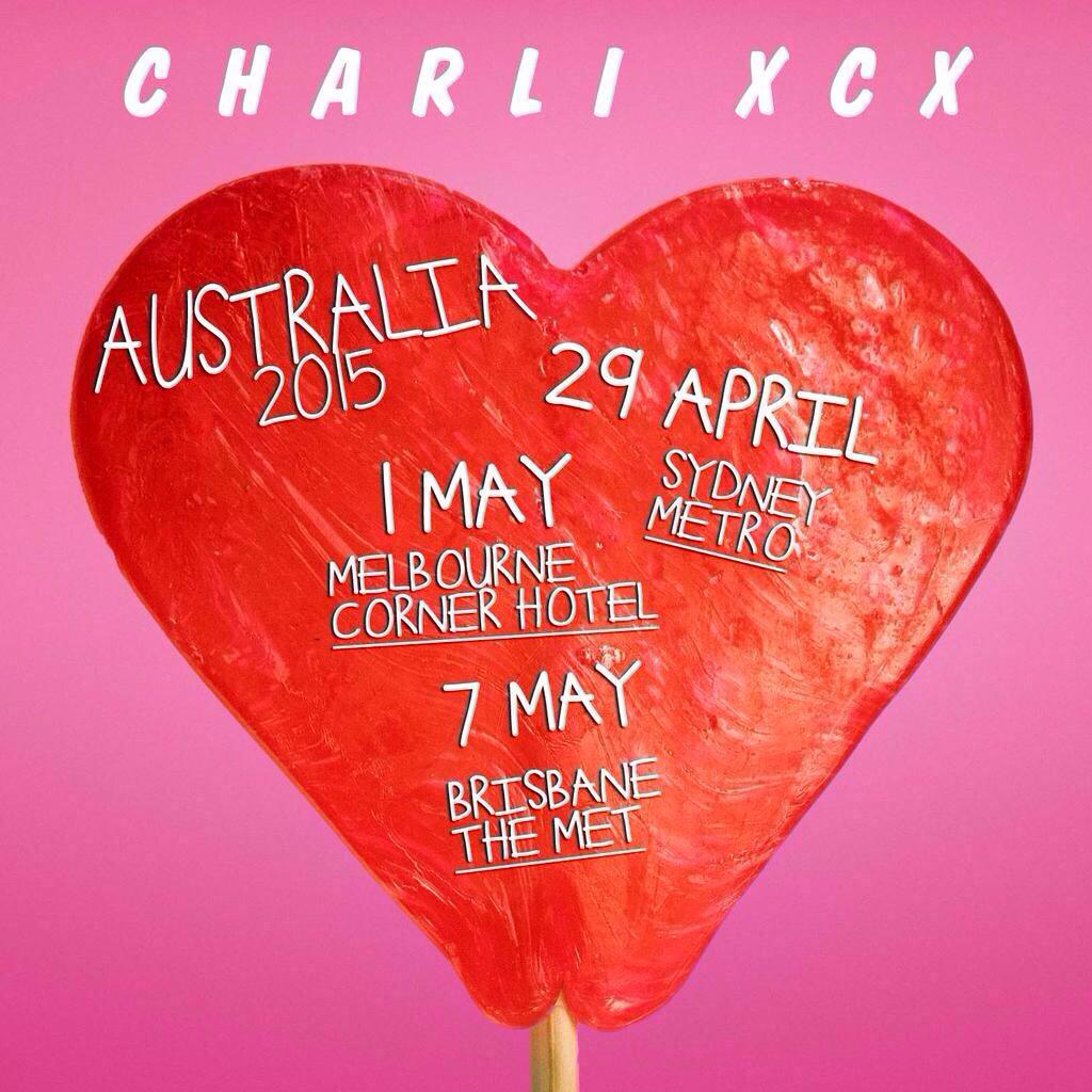 charli_xcx's tweet photo. AUSTRALIA! Get tickets for my shows in Sydney, Melbourne &amp; Brisbane now!! ❤️ i can't wait ❤️ http://t.co/KRBfPOB6Wq http://t.co/oAXPACbcce