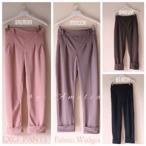 syazhaco's tweet photo. Exo Pants • 105rb • Bahan fabric wedges • All size fit XL (Belakang karet) http://t.co/qULEoc9PoW