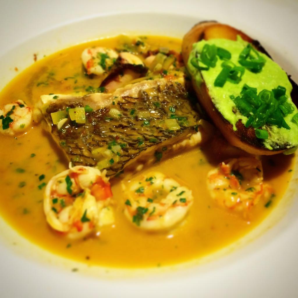 Seafood Brodo: Red Snapper, Royal Red Shrimp, Gulf Red Octopus, Crostini w/ Spring Onion Pesto 
#table3nashville