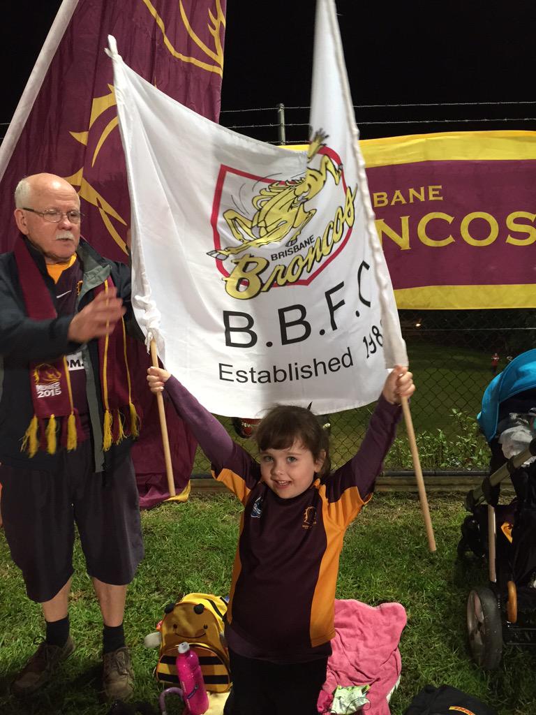 danstewa's tweet photo. taking my daughter to first live Broncos game last night &amp; sitting with the stable. @brisbanebroncos http://t.co/h0yZP2n8fb