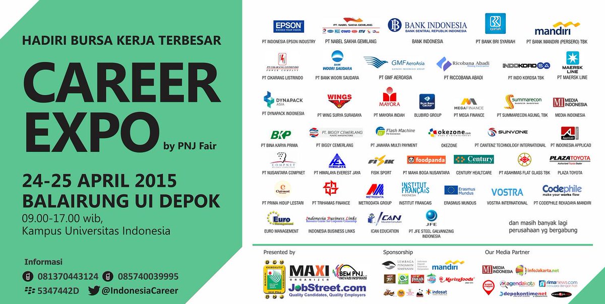 Lagi cari kerja? Ayoke #IndonesiaCareerExpo Balairung UI Depok 24-25 Apr'15 | Info:<a href="/IndonesiaCareer/">MAXI ORGANIZER</a> @pnjfair2015