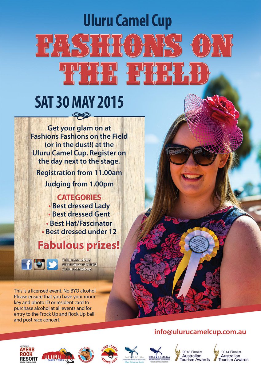 Fashions on the Field <a href="/UluruCamelCup/">Uluru Camel Cup</a> Get your glam on, great prizes to be won. #watchthedustfly #fashionsonthefield