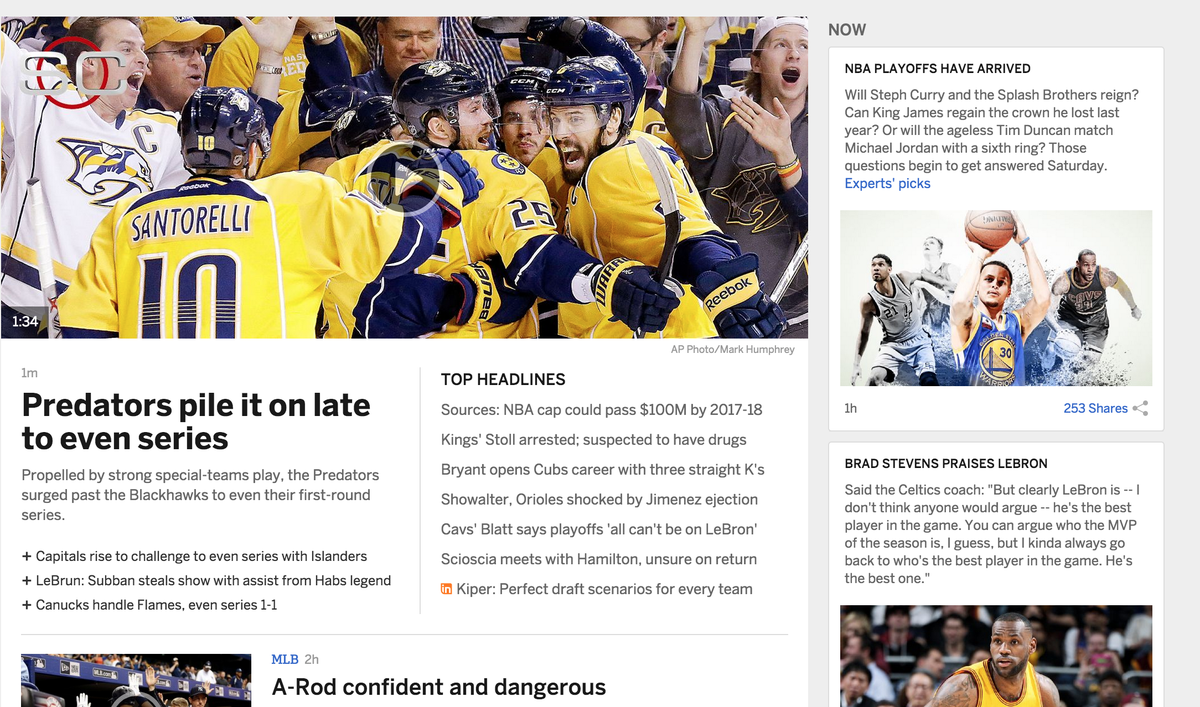 4thAndUnion's tweet photo. The Preds? On the front page of ESPN? http://t.co/oF93egUNQy