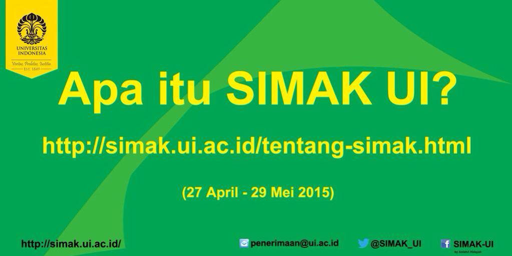 SIMAK_UI's tweet image. Apa itu SIMAK UI?
Silakan cek penjelasan lengkap dan pendaftarannya disini simak.ui.ac.id/tentang-simak.…  #SIMAKUI2015