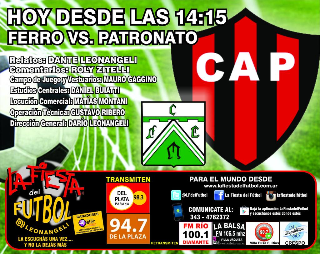 tongas09's tweet photo. #NacionalB Invitación Especial de @LFdelFutbol : Hoy Desde las 14:15Hs #Ferro vs #Patronato http://t.co/KwHsvmzI86
