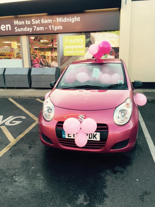 SthOckendenEXP's tweet photo. How many pink balloon is there in the car come in &amp; have a guess #TescoTurnsPink #leadingthecheer @Ben_Leclerc_ http://t.co/R7UeEl0Mjw