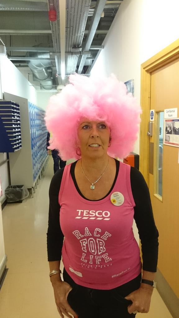 Sandra Roberts dressed in pink for cancer research at Abergele 2002 #leadthecheer