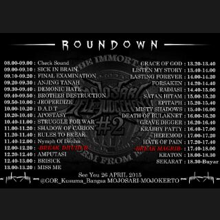 Rundown FIX event "MOJOSARI HELL OF JUDGEMENT #2" at gd.kusuma bangsa,mojosari,merapat yah bosku 26 april 2015 ;)