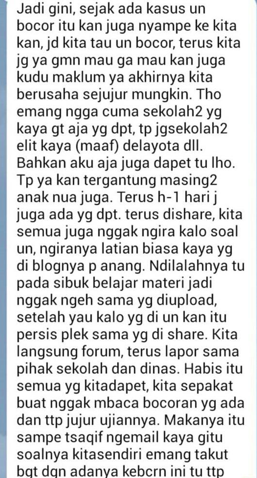 Mohon maaf sekali lagi buat nama delayota yg sebenarnya tidak mengetahui ttg adanya bocoran UN tsb.