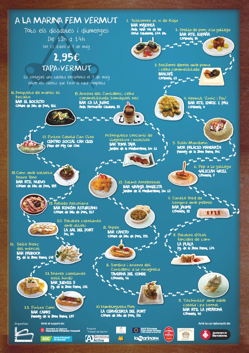 FVermutillo's tweet photo. Avui i demà #ALAMARINAFEMVERMUT! Imprescindible la ruta de tapa + #vermut per 2'95€   #lamarina http://t.co/unC3sR9zYY