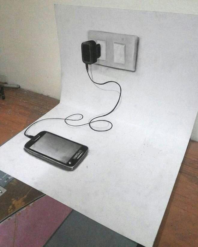 Spectacular phone n charger drawing in 3D