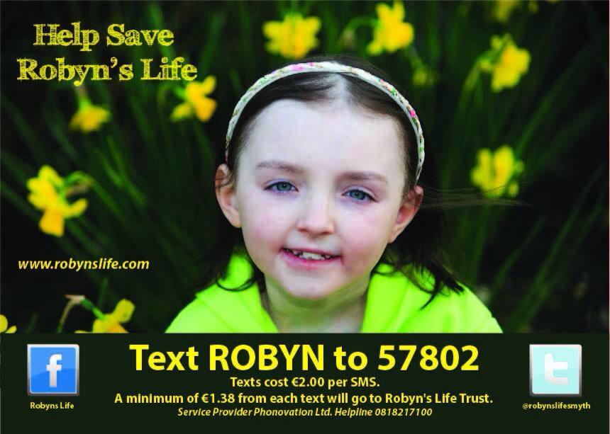 KevoRiordan's tweet photo. RT Please Text ROBYN to 57802 to Donate €2 To #SaveRobynsLife @lukeming @JohnLyons2014 @INFIDELIX @jamesthehead http://t.co/AvgOFIcasv