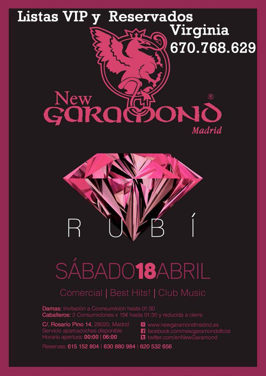 Virginia_onFire's tweet photo. Si haces @TurismoMadrid ven a #newgaramon, si dais mi nombre en puerta 👸 1 🍸 gratis, 👦 2X15 y que empiece la #fiesta! http://t.co/xKmau0KTn8