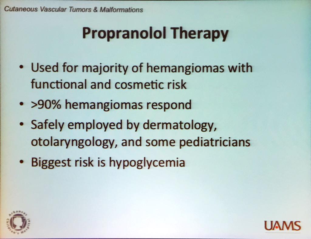 SkinCancerAR's tweet photo. Dr. Richter: most infantile hemangioma respond to propranolol beta blocker #ASCC15 #dermatology http://t.co/fB4GtVB6Xc