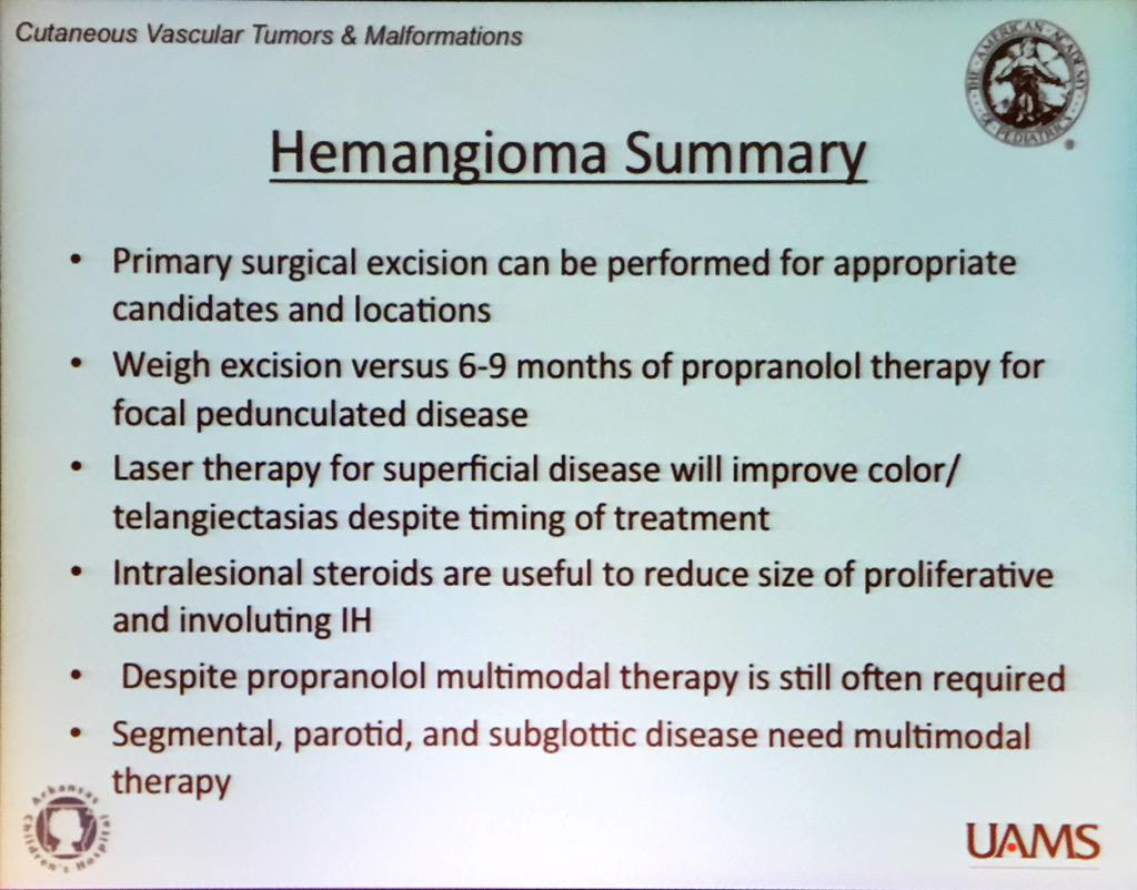 SkinCancerAR's tweet photo. Dr. Richter: summary for infantile hemangioma #ASCC15 #dermatology http://t.co/WhKFn2fZE3