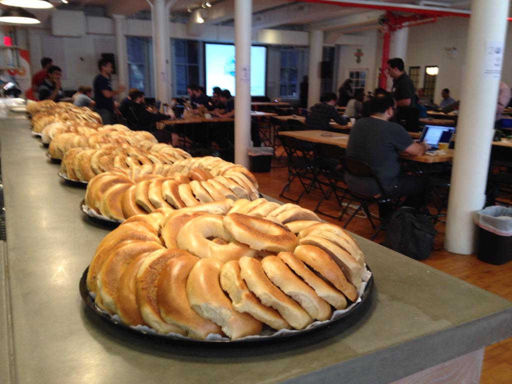 markoblad's tweet image. Solid early turnout and best bagel bar #fintechhack @Betterment #fintech @valcuco