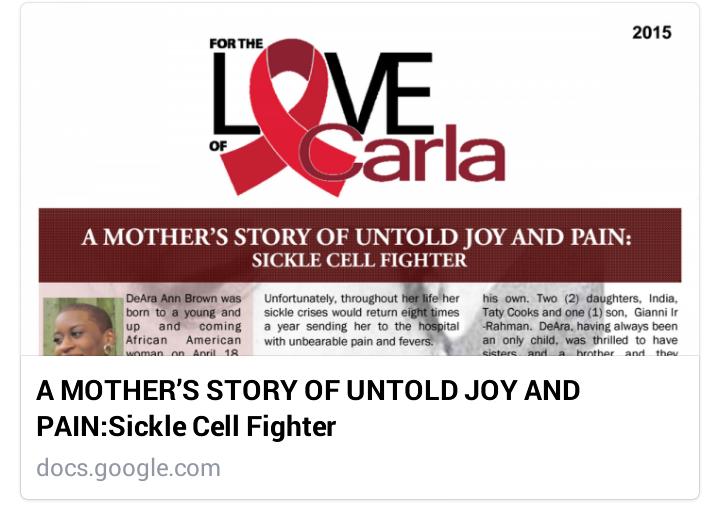 StopSickleCycle's tweet photo. Sickle Cell Stories: 
A Mother's Story of Joy &amp; Pain
http://t.co/dRcbk1KkUL
#StoptheSickleCycle
#Blacklivesmatter http://t.co/H21ajpAiln