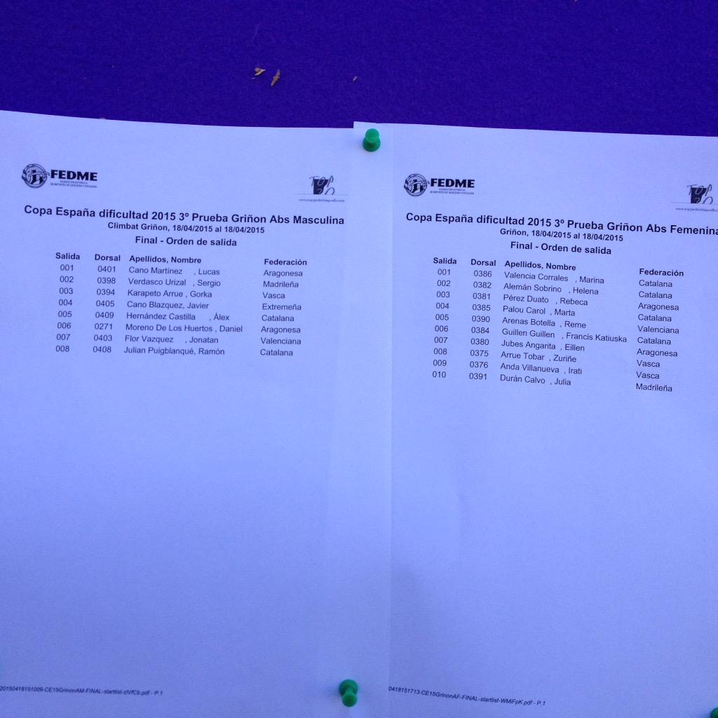 revistaescalar's tweet photo. Los finalistas de la Copa España #Escalada. Final a las 19h en @ClimbatGrinyon @fedme_es @top30 http://t.co/WxWt4mW7Zf