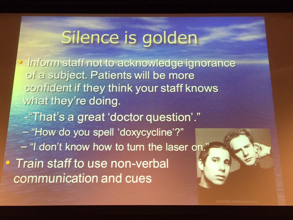 SkinCancerAR's tweet photo. Other ways to make patient comfortable during #dermatology procedure. - Christy Frank #ASCC15 http://t.co/95yCrfzKIe