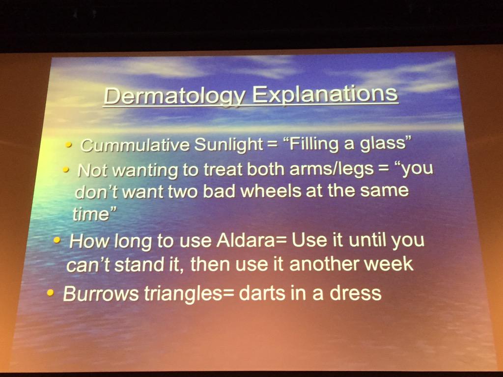 SkinCancerAR's tweet photo. Clever ways to better explain confusing #dermatology issues to patients.- Christy Frank #ASCC15 http://t.co/CtEOrQL2cF