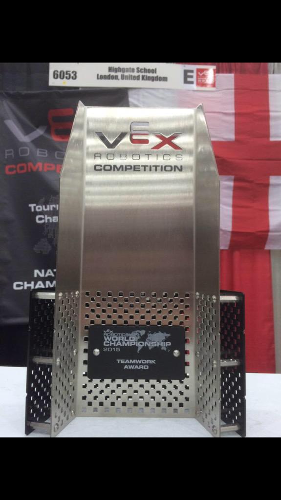 Chewmacca1's tweet photo. Congratulations @HighgateVEX on the first 🇬🇧 trophy at this years #VEXWorlds Teamwork Winners! #omgrobots http://t.co/e3pnrz5zr7