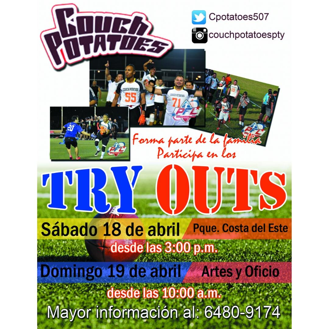 TE ESPERAMOS HOY 3PM PARQ. CDE
TRY OUTS C. POTATOES
<a href="/ptyflag/">PTY Flag</a> @TheFieldpty <a href="/EndZoneTvPty/">End Zone TV</a> <a href="/VienenLosPanas/">Vienen Los Panas</a>
