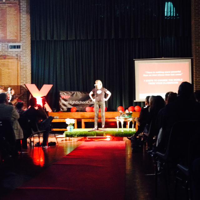 TEDxHSD's tweet photo. Our final speaker of the day is @lucymasterson, on "7 Steps to Change the World from the Classroom" #tedxhsd http://t.co/vOfYulpg6z