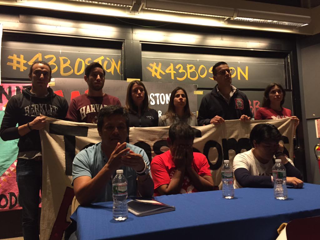 BOSxAyotzinapa's tweet photo. Press conference at Harvard University, parents of Mexican missing students #43Boston #Mexico http://t.co/ZkQzqG2nnz