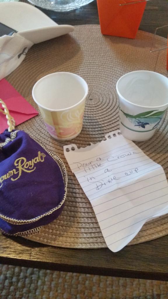 msalonek's tweet photo. Only momma deb would ship dixie cups to me in TX #birthday #crownroyal http://t.co/lt4S5PARW4