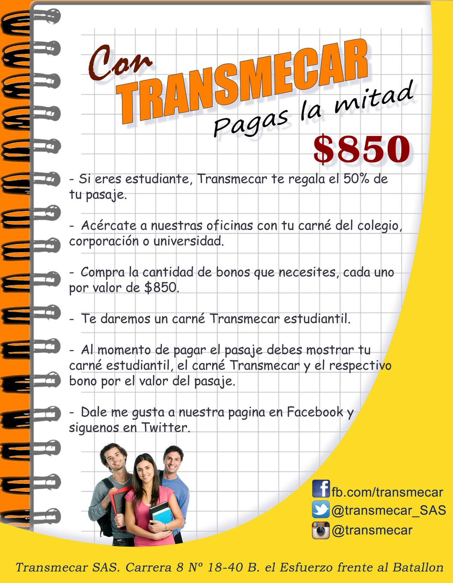 transmecar_SAS's tweet photo. #UsuarioVIP #Transmecar Todos los estudiantes podrán ser usuarios VIP registrate en http://t.co/tOHxh87u55 http://t.co/pWyAtijjmi